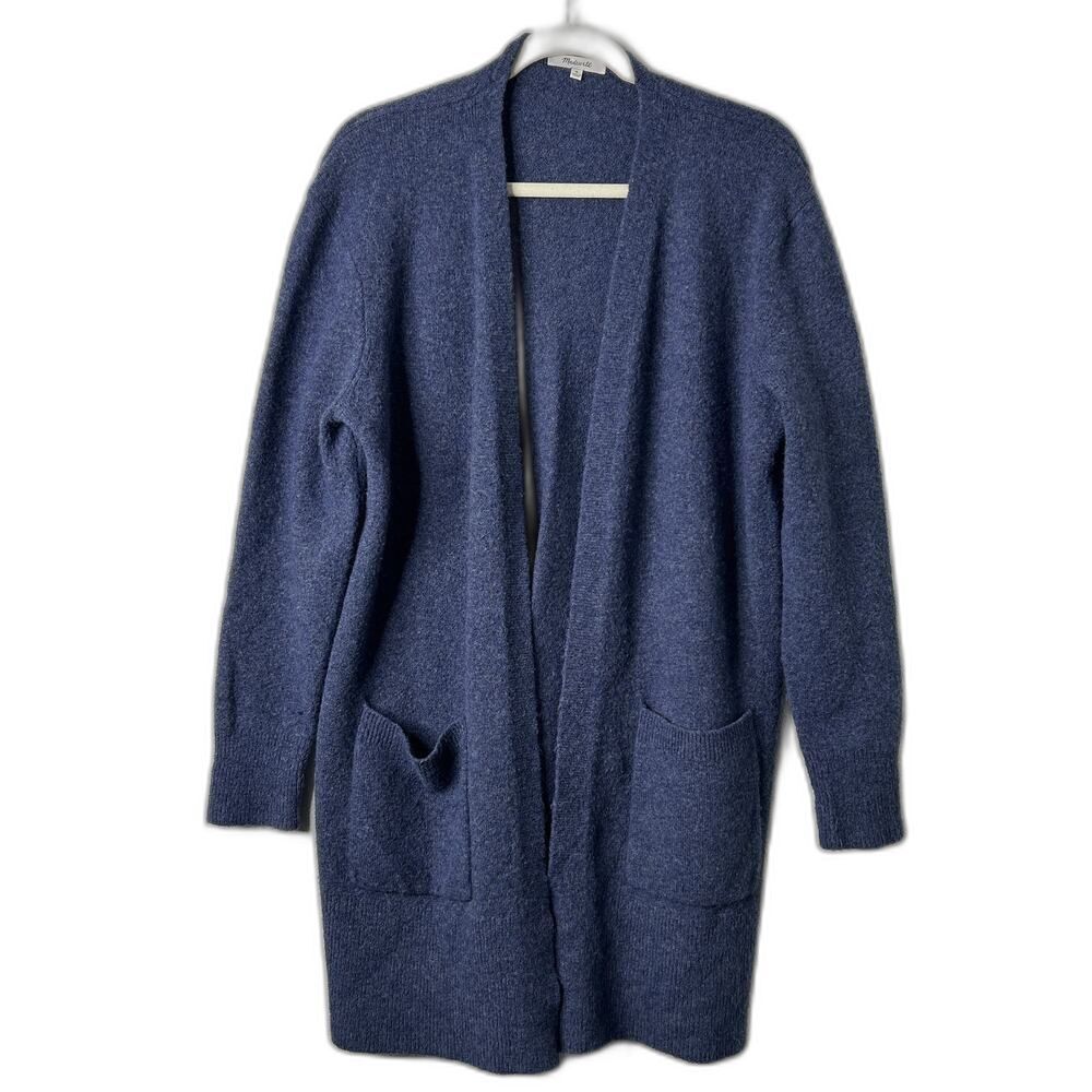 Madewell Kent Cardigan Sweater Blue Alpaca Wool Side Slit Open Front Medium